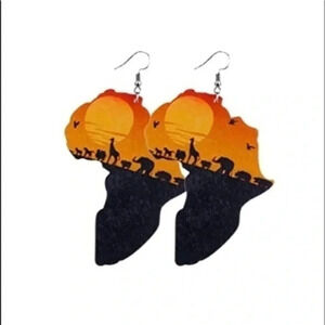 Serengeti Sunset Ethnic Women’s Ladies Large Wood Wooden Drop Earrings